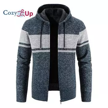 Уютный новый мужской вязаный кардиган с капюшоном плюс флисовый утолщенный теплый тонкий свитер M темно серый