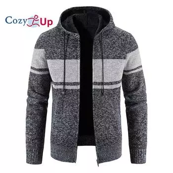 Уютный новый мужской вязаный кардиган с капюшоном плюс флисовый утолщенный теплый тонкий свитер M темно серый