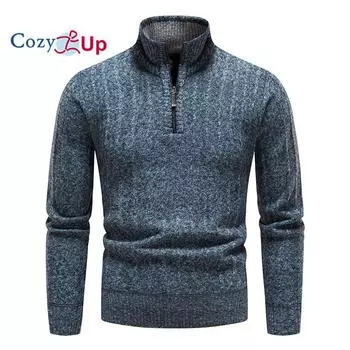 Уютный новый свитер, мужской флисовый теплый пуловер с длинными рукавами и воротником-стойкой M темно серый