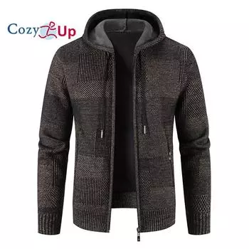 Уютный новый свитер с капюшоном, мужской вязаный сплошной цвет с длинными рукавами, приталенный толстый теплый кардиган L темно-синий