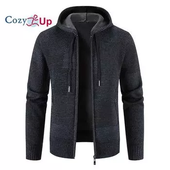 Уютный новый свитер с капюшоном, мужской вязаный сплошной цвет с длинными рукавами, приталенный толстый теплый кардиган M темно-синий