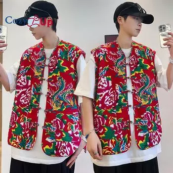 Уютный однослойный жилет с пряжкой и большим цветком, мужская командная форма больших размеров, индивидуальный свадебный праздничный Hanfu M чёрный