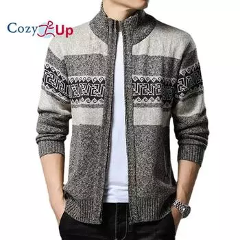 Уютный осенне-зимний мужской вязаный кардиган с наклонным карманом и воротником-стойкой, куртка из флиса, теплый свитер M светло-серый