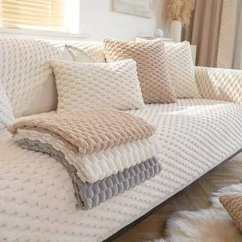 Уютный плюшевый чехол для дивана - Нескользящий, подходящий для домашних животных всесезонный чехол для дивана - Современный дизайн для одно- и четырехместных диванов - Декор для дома, который можно стирать в стиральной машине белый