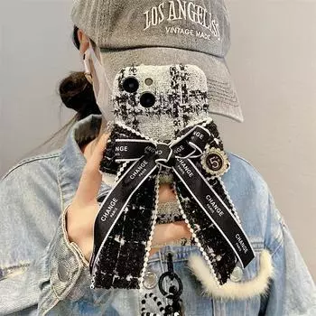 Уютный плюшевый чехол для телефона Apple 15Promax с бантиком, цепочкой и опциями «сделай сам» для осени/зимы. Apple 13pro