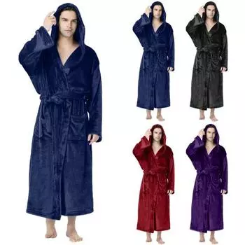 Уютный плюшевый халат с капюшоном, мягкая теплая стильная ночная рубашка с длинным рукавом в минималистичном стиле, однотонная XL темно-красного