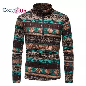 Уютный повседневный жаккардовый теплый рождественский свитер с половиной молнией, куртка-кардиган, мужской зимний винтажный свитер с воротником-стойкой, пуловер