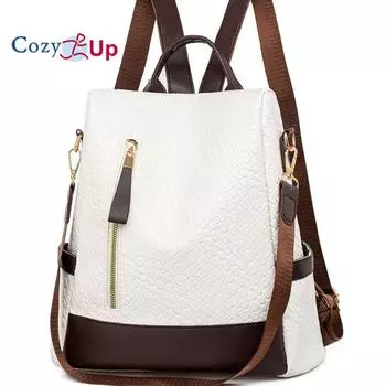 Уютный противоугонный рюкзак из искусственной кожи большой вместимости в стиле ретро, минималистичный женский рюкзак для путешествий 34cm * 35cm * 3cm коричневый