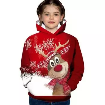 Уютный пуловер с рисунком оленей и снежинок, модные толстовки для детей с длинным рукавом, модные, удобные, на все времена года 100CM