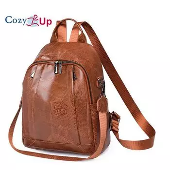 Уютный рюкзак из искусственной кожи, женский рюкзак в стиле ретро, большая вместительная сумка на одно плечо двойного назначения, женская сумка с текстурой для поездок на работу 27x13x33cm красный