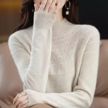 Уютный шикарный женский свитер с длинным рукавом и полуворотом, мягкие, дышащие повседневные свитера S белый