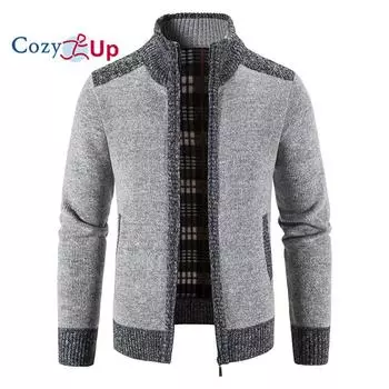 Уютный свитер из утолщенного бархата на осень и зиму, кардиган с воротником-стойкой M синий