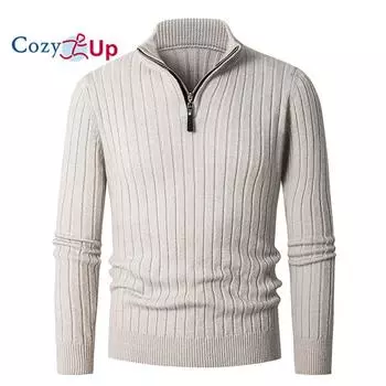 Уютный свитер на молнии, мужские пуловеры, вязаный свитер с длинными рукавами для мужчин M чёрный