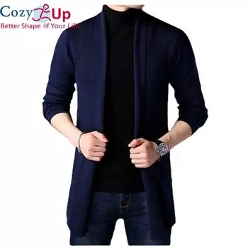 Уютный свитер, пальто, мужские новые модные осенние мужские тонкие длинные однотонные вязаные куртки, модные мужские повседневные свитера, кардиганы, пальто XXXL темно-синий