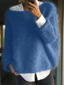 Уютный свитер с круглым вырезом - Женская одежда - Мягкий, повседневный, свитер с длинным рукавом для осени и зимы, удобный и стильный, легко сочетать 1XL синий