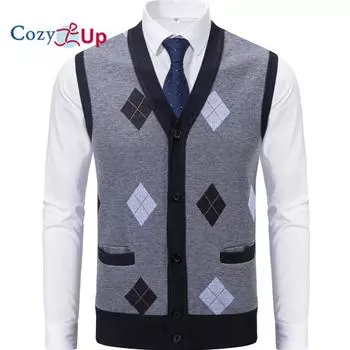 Уютный свитер жилет для мужчин классический V-образный вырез без рукавов вязаный свитер кардиган на пуговицах L красный