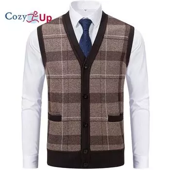 Уютный свитер жилет для мужчин классический V-образный вырез без рукавов вязаный свитер кардиган на пуговицах L темно-серого