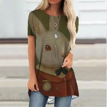 Уютный топ для женщин, повседневный, красивый принт, винтажный рукав реглан, модные женские футболки с короткими рукавами XS-8XL S