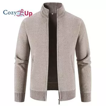 Уютный вязаный кардиган, мужской флисовый повседневный свитер с воротником-стойкой, зимняя теплая куртка для мужчин M бежевый