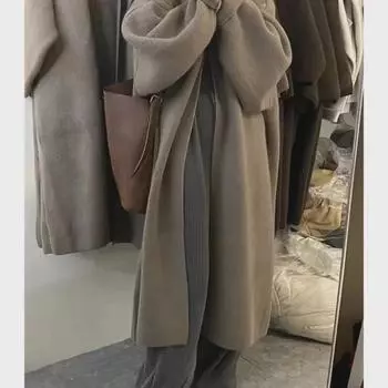 Уютный вязаный кардиган-свитер длиной выше колена - Осень/Зима, свободный крой L: 110-125 lbs