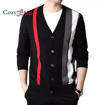 Уютный вязаный мужской кардиган, свитер в полоску, повседневное модное пальто, куртка