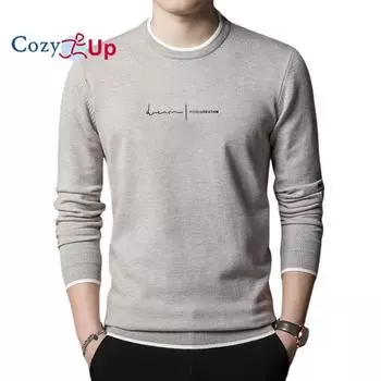 Уютный вязаный пуловер, мужской свитер с буквенным принтом, облегающий темно-синий повседневный джемпер