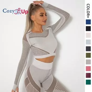 Уютный женский бесшовный топ с длинным рукавом для занятий йогой и фитнесом, облегающий спортивный топ с отверстием для большого пальца (Без штанов) XS