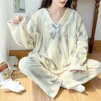 Уютный женский фланелевый пижамный комплект с длинными рукавами и брюками, большие размеры, доступны до 240 фунтов; Подходит для ношения в помещении и на открытом воздухе. XL