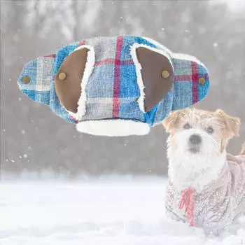 Уютный зимний головной убор для домашних животных с отверстиями для ушей для собак и кошек red and S