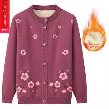 «Уютный зимний кардиган бабушки — плюс бархат, плотный, для женщин среднего и пожилого возраста, идеально подходит для весны и осени» XL (90-105 lbs)