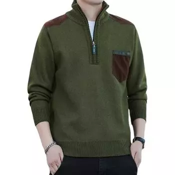 Уютный зимний мужской свитер с воротником на молнии, флисовый вязаный шерстяной пуловер с длинным рукавом и карманом, повседневная мужская плотная одежда на осень M бежевый
