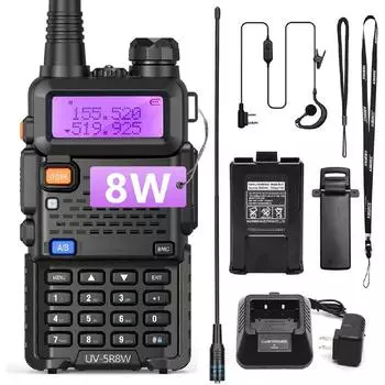UV-5R 8 Вт любительская радиостанция дальнего действия UV5R двухдиапазонная портативная двухсторонняя радиостанция с литий-ионным аккумулятором 1800 мАч и наушником для охотничьего снаряжения для выживания