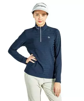 UV NV00 [Munsingwear] Рубашка с длинным рукавом, на молнии, жаккардовая, влагоотводящая, быстросохнущая, эластичная, защита, гольф, MG5SLS25L, женская, (военно-морской флот)