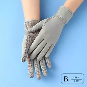 UV-Proof Gloves Women s Summer Breathable Mesh Electric Car Thin Driving Outdoor Cycling Touch Screen Ice Silk Simple gray] All yards