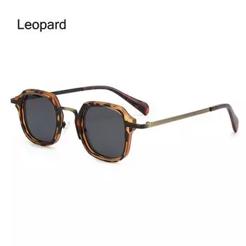 UV Protection Metal Sunglasses Hip-Hop Polygonal Sun Glasses Retro Punk Shades for Women & Men Leopard