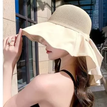 UV Protection Women Bucket Hat Summer Neck Protection Hat New Women Sun Hat Outdoor чёрный