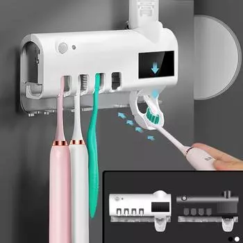 УФ-держатель для зубных щеток, дозатор зубной пасты, солнечная энергия, коробка для хранения зубных щеток в ванной комнате, многофункциональный держатель для хранения One Size чёрный