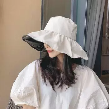 UV Vinyl Sun Protective Sun Hat Female Summer Face Cover Ultraviolet-Proof Sun Hat Outdoor Cycling Big Brim Bucket Hat Beige White Adjustable free size