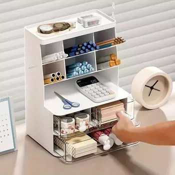 Увеличьте пространство своего рабочего стола с помощью этого многослойного ящика для хранения канцелярских товаров! белый