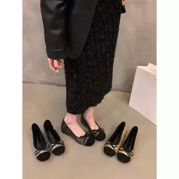 Увеличьте внутреннюю высоту французские маленькие ароматные серебряные блестящие одинарные туфли женские туфли весна и осень 2025 новые весенние нежные вечерние туфли 35 чёрный