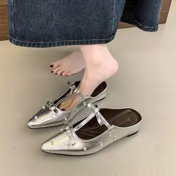 Увеличьте высоту красивых полутапочек с сумкой на голове, детская одежда 2025 года, новые летние женские туфли Muller, классные тапочки, одна педаль 35 серебряный