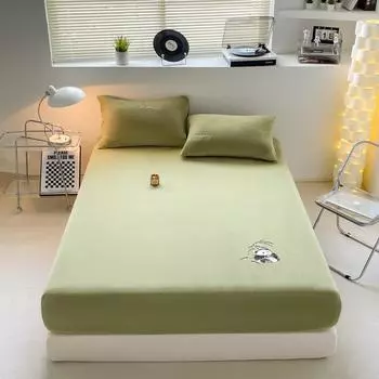 Увеличенная и утолщенная простыня из молочного бархата с вышивкой в виде панды, сплошной цвет, универсальный защитный чехол для матраса, шапка-кровать, цельная 90x200