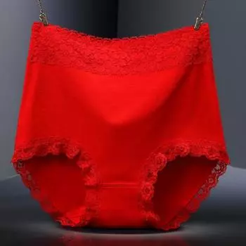 Увеличенное хлопковое женское нижнее белье с высокой талией, кружевное нижнее белье без следов, дышащие женские треугольные брюки L чёрный