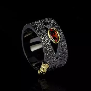 Увеличенное кольцо для женщин, черное золотое кольцо, модное кольцо с инкрустацией из красного циркона, преувеличенное вечернее обручальное ювелирное изделие 6 чёрный