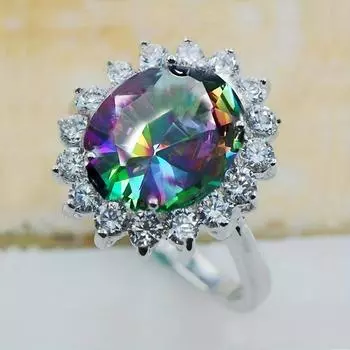 Увеличенное кольцо с инкрустацией крупным драгоценным камнем, отражающим красочные огни, сочетается с повседневными нарядами, потрясающий аксессуар для вечеринки 6