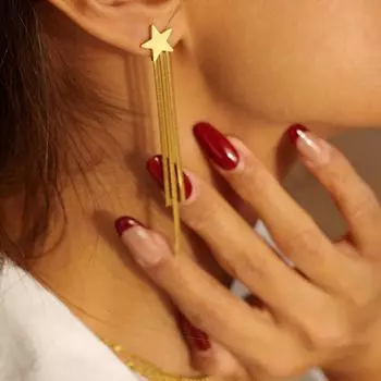 Увеличенные длинные серьги с кисточками из нержавеющей стали. Модные и модные длинные серьги для женщин.