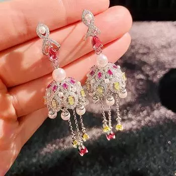 Увеличенные серьги для женщин, серебро 925 пробы, иглы, серьги в стиле ретро с колокольчиками, серьги с кисточками, имитация жемчужного колокольчика, банкетные украшения серебряный