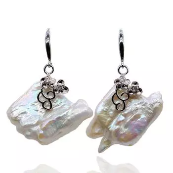 Увеличенные серьги-капли с белым натуральным жемчугом, квадратные серьги из стерлингового серебра неправильной формы для женщин, серьги с плоским жемчугом в стиле барокко Imitation Rhodium Plated