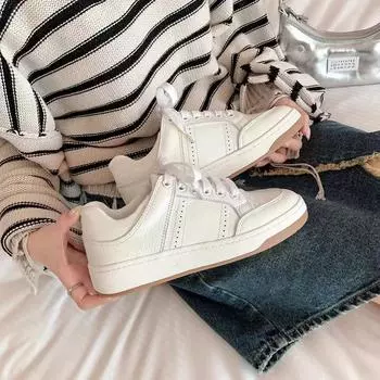 Увеличенные удобные туфли женские весенние в стиле преппи маленькие спортивные повседневные туфли на толстой подошве женские кроссовки 34 белый