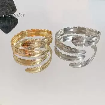 Увеличенный браслет на верхнюю руку, металлический браслет в форме листьев с перьями, повязка на руку, манжета, открытая регулируемая женская браслет на руку для девочек, ювелирное изделие, подарок серебряный